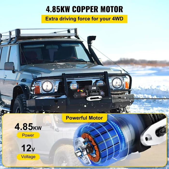 SIHAO 12V Electric Winch 13500LBS, Truck/ATV Winch with Synthetic Rope & Wireless Remote, for 4X4 Off-Road Trailer Jeep Recovery