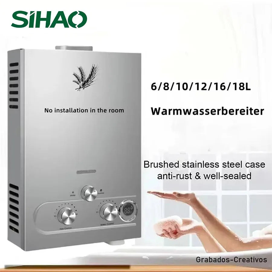 SIHAO 6L–18L LPG Tankless Water Heater – Instant Propane/Butane Gas Hot Water System, On-Demand Flow, Compact Indoor/Outdoor Unit for Home, RV, Cabin, and Camping