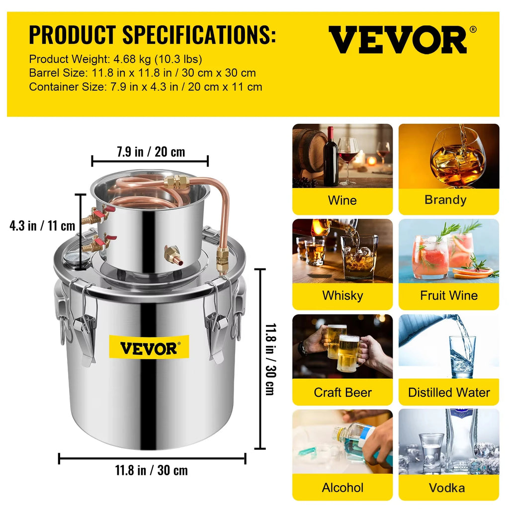 SIHAO 5 Gallon Distiller Kit – Stainless Steel & Copper Moonshine Alcohol Still, Water/Wine/Essential Oil Brewer with Pump, for Home DIY