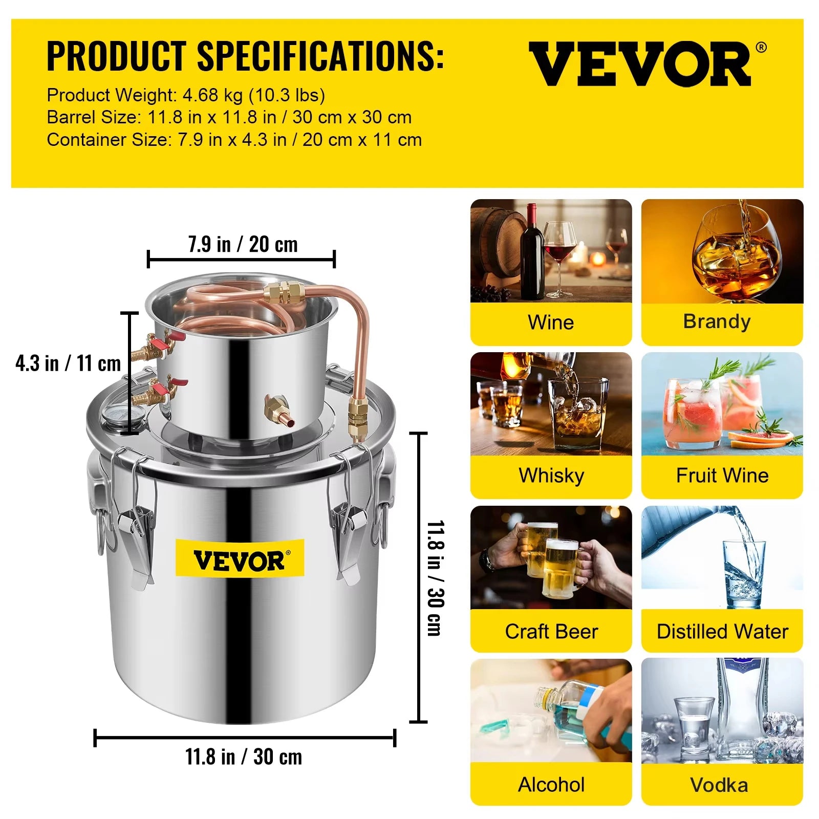 SIHAO 5 Gallon Distiller Kit – Stainless Steel & Copper Moonshine Alcohol Still, Water/Wine/Essential Oil Brewer with Pump, for Home DIY