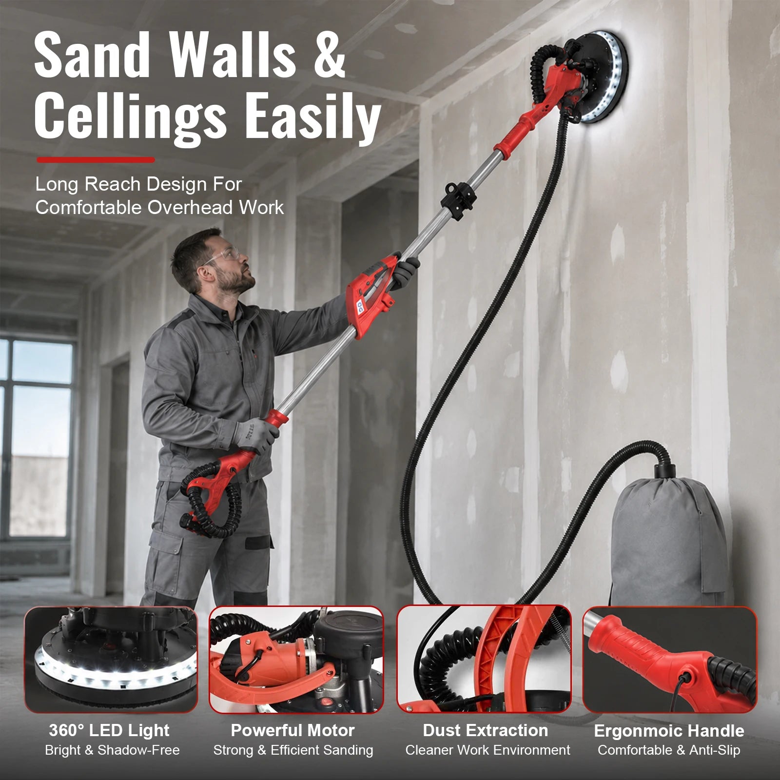 SIHAO 750W Wall Polishing Machine Foldable Light Strip Wall Polishing Machine with Built-in Vacuum Configuration