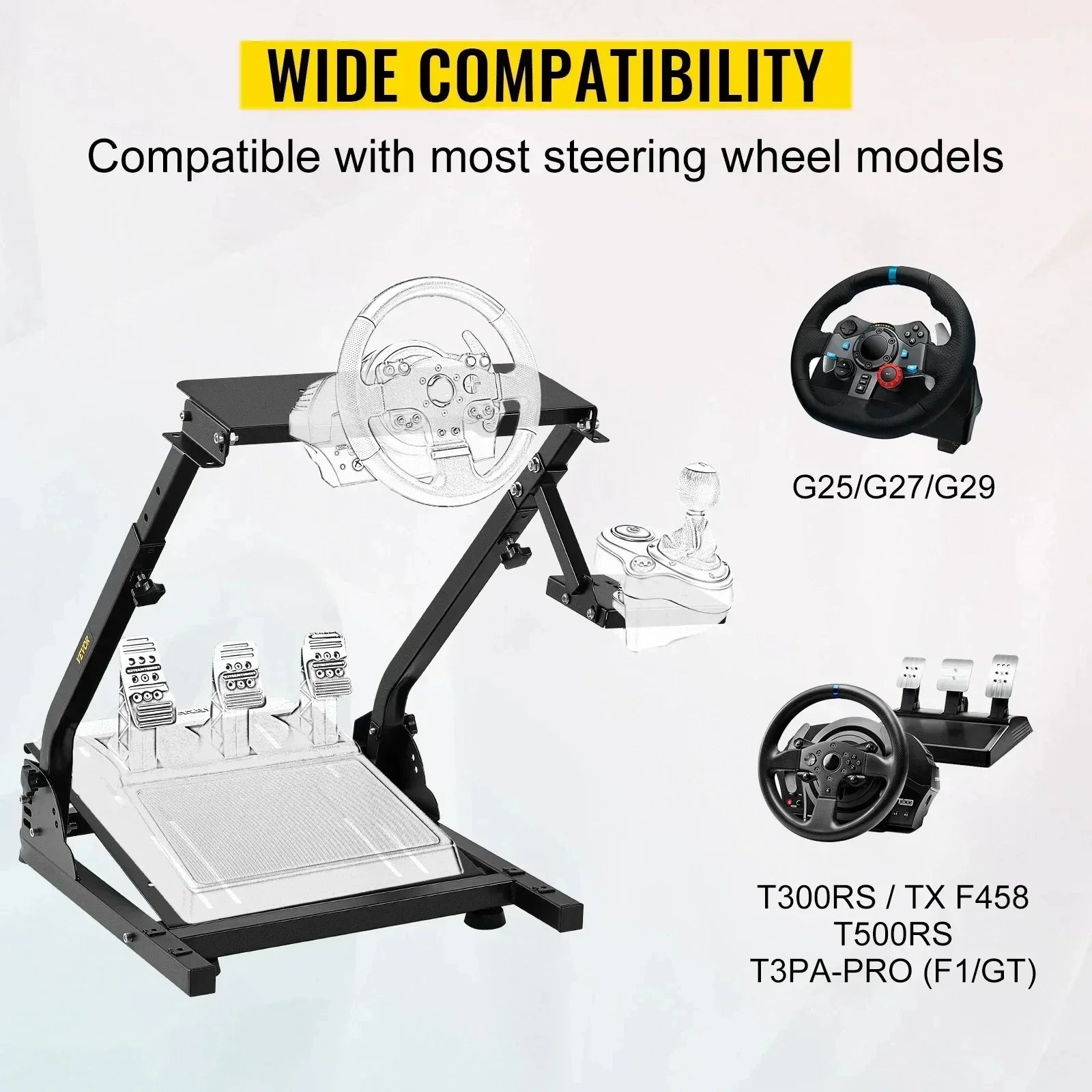 Sihao Adjustable Steering Wheel Stand, Racing Simulator Cockpit Mount for Logitech G25 G27 G29 G920 & Thrustmaster T128 T500RS, Gaming Wheel Stand Pedals Mount Compatible with Xbox PS4 PlayStation PC, Sim Racing Driver Cockpit Frame