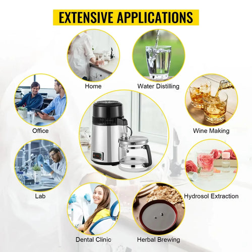 SIHAO 4L 750W Countertop Water Distiller – Stainless Steel, Adjustable Thermostat for Essential Oils & Homebrewing