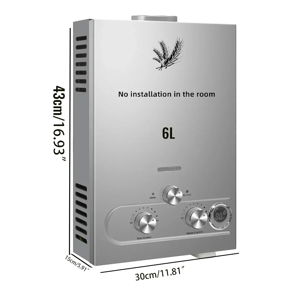 SIHAO 6L–18L LPG Tankless Water Heater – Instant Propane/Butane Gas Hot Water System, On-Demand Flow, Compact Indoor/Outdoor Unit for Home, RV, Cabin, and Camping