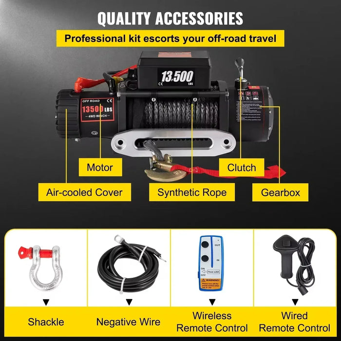 SIHAO 12V Electric Winch 13500LBS, Truck/ATV Winch with Synthetic Rope & Wireless Remote, for 4X4 Off-Road Trailer Jeep Recovery