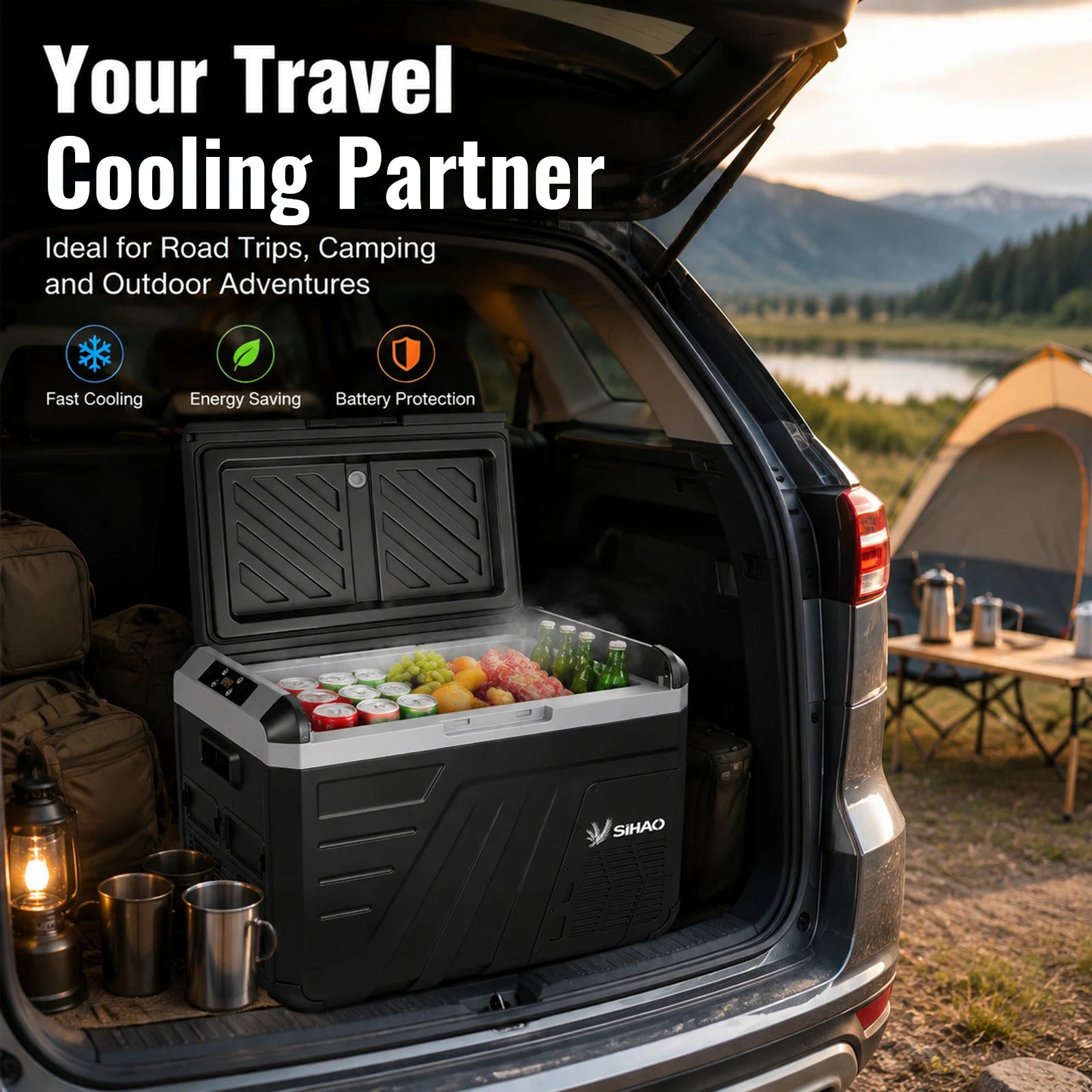 SIHAO 30L 35L 45L 12V 24V Car Fridge Freezer Portable Single Zone Compressor Refrigerator for Camping Truck RV Outdoor
