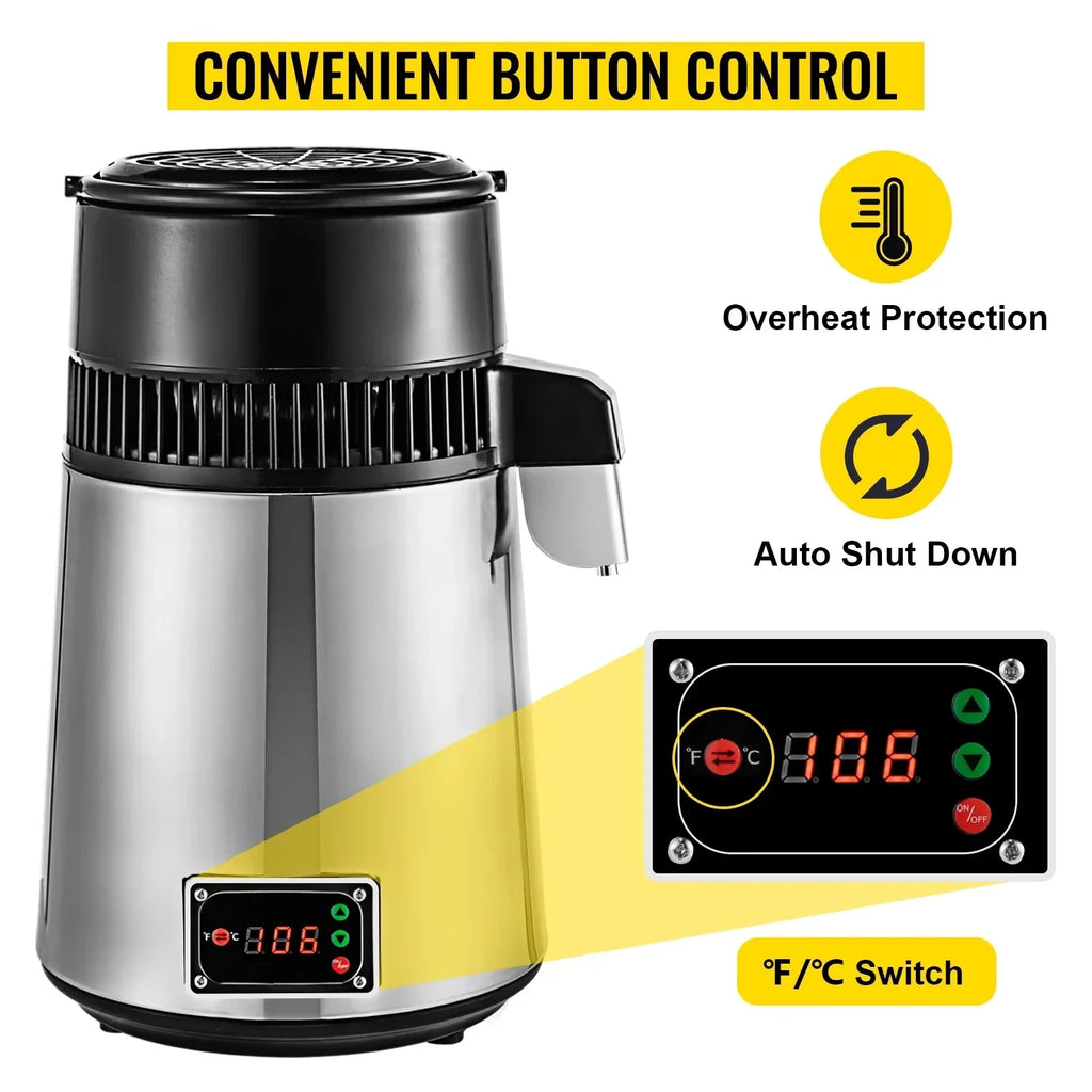 SIHAO 4L 750W Countertop Water Distiller – Stainless Steel, Adjustable Thermostat for Essential Oils & Homebrewing