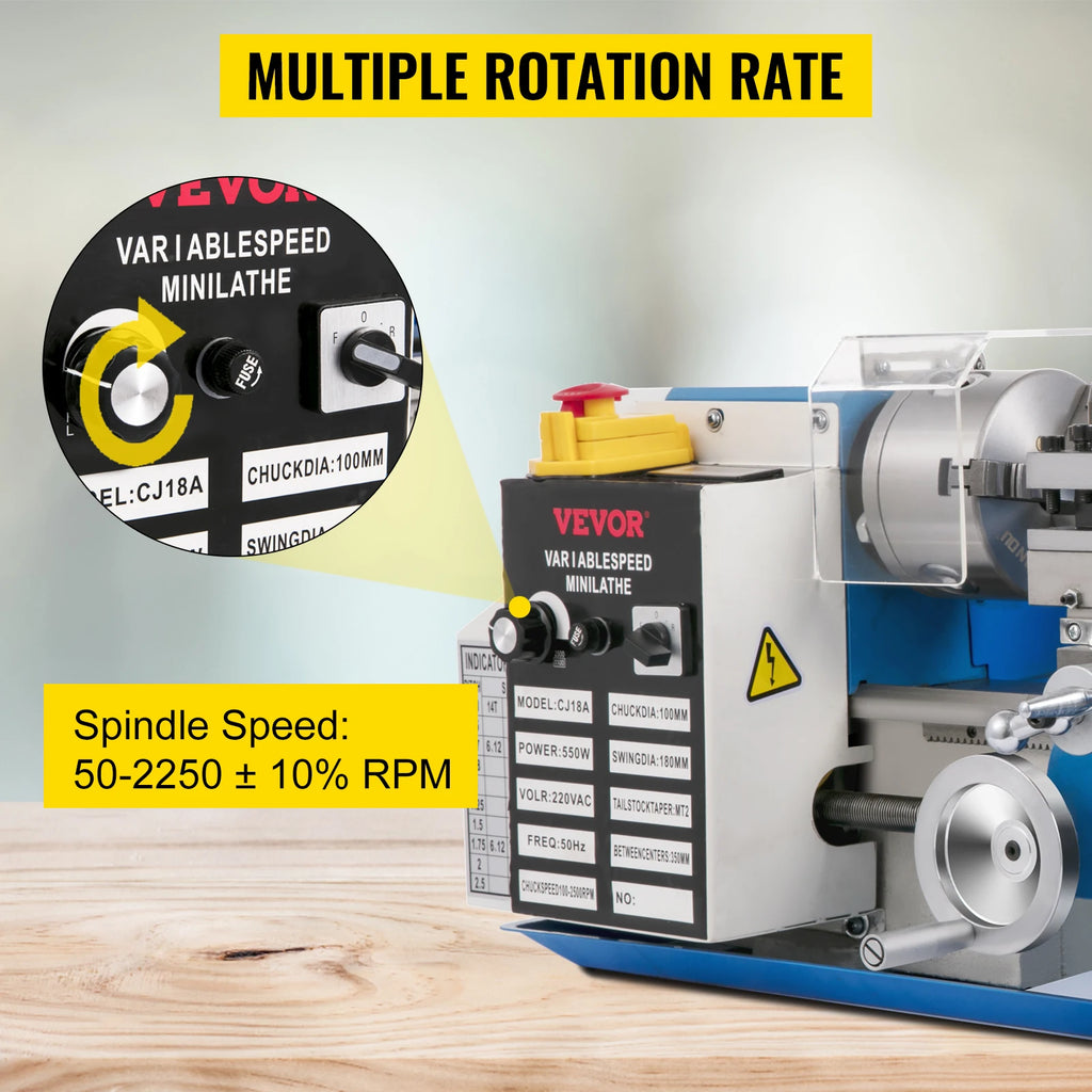 SIHAO 7" X 14" Mini Metal Lathe 550W – Variable Speed Up To 2250RPM, Precision Benchtop Lathe for DIY Model Making & Hobbyists
