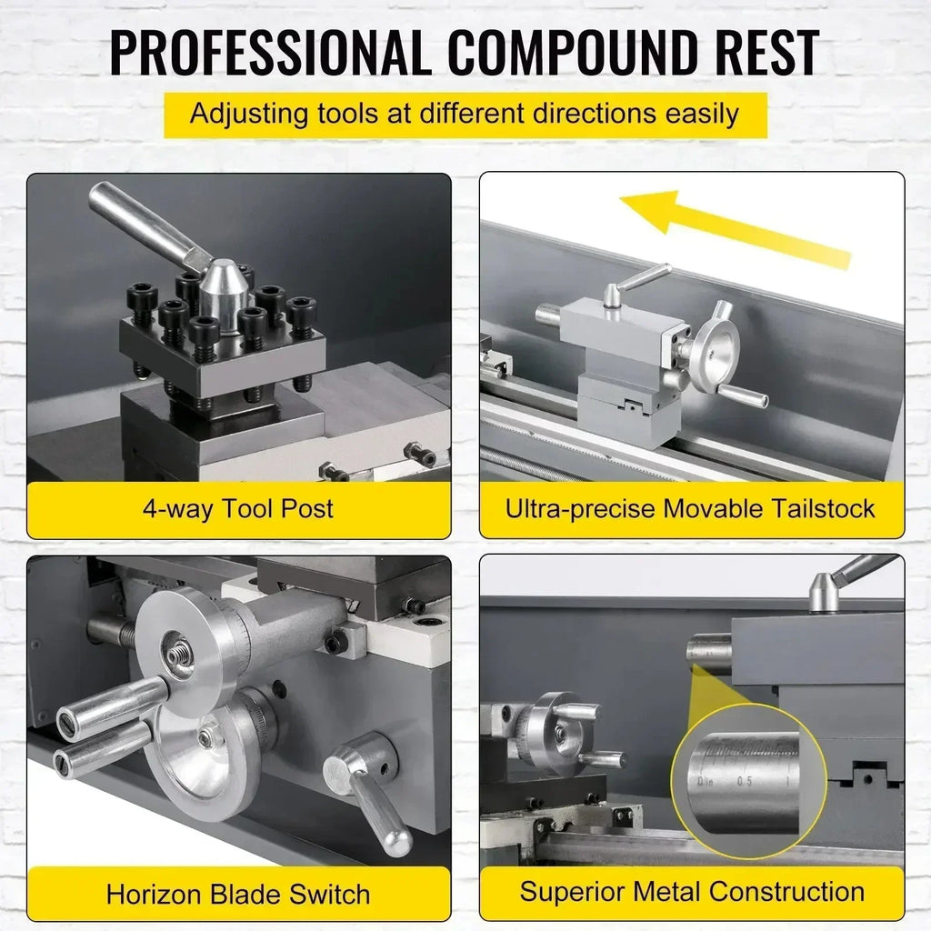 SIHAO 1100W Mini Metal Lathe – 220mm Swing X 600mm Between Centers, Variable Speed, 3-Jaw Chuck, Precision Benchtop Lathe for Drilling & Threading