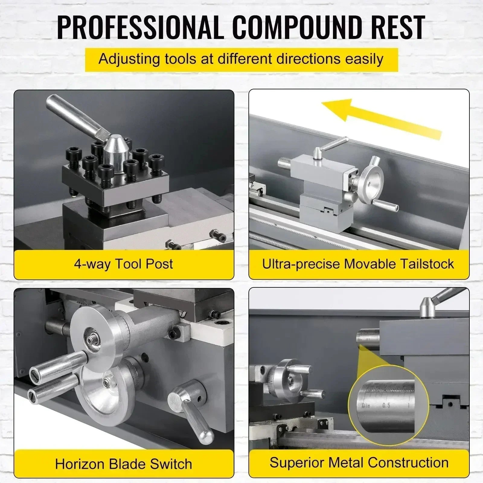 SIHAO 1100W Mini Metal Lathe – 220mm Swing X 600mm Between Centers, Variable Speed, 3-Jaw Chuck, Precision Benchtop Lathe for Drilling & Threading