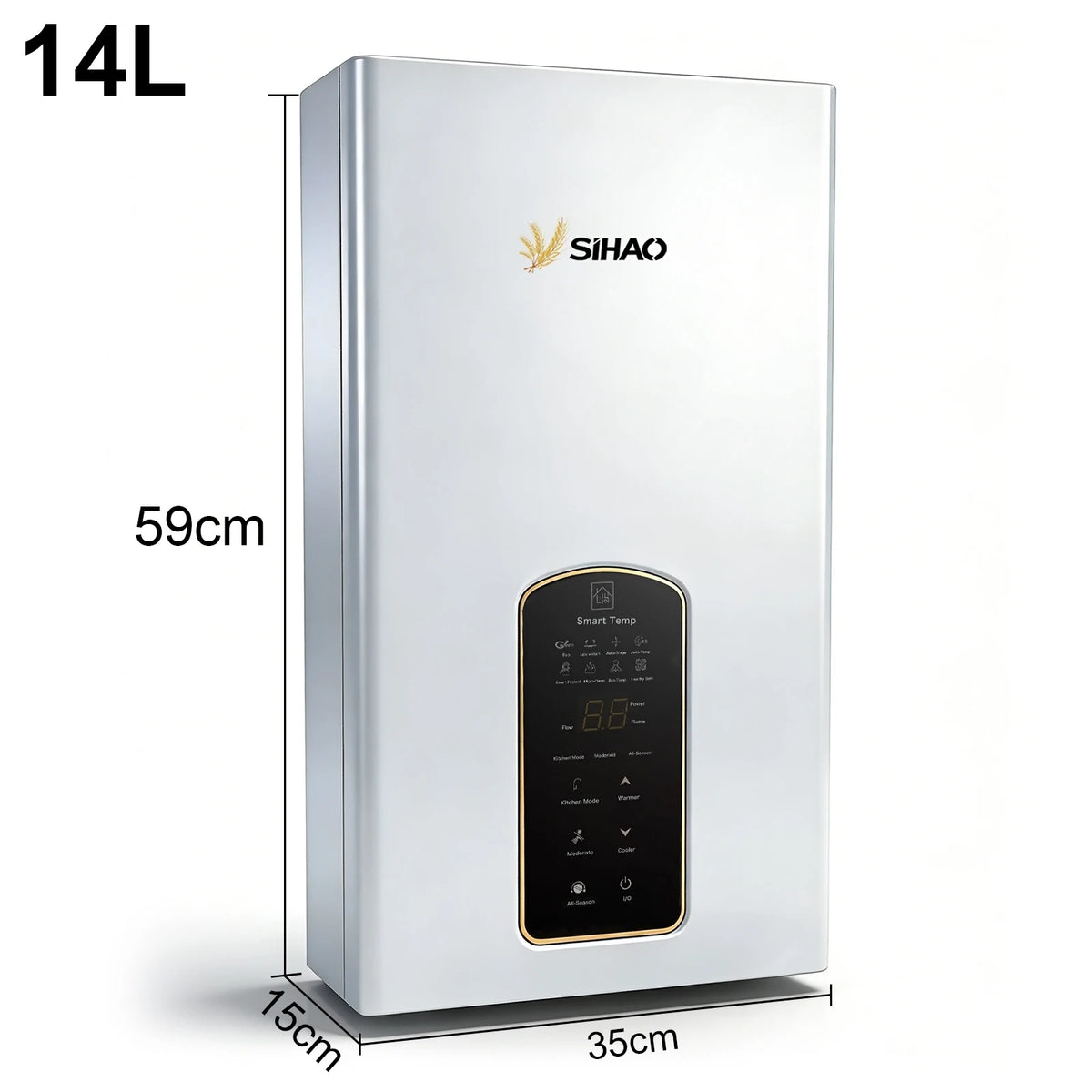 SIHAO 10L 12L 14L Natural Gas Water Heater Forced Exhaust 0.02-1.0MPa Working Pressure AC90-250V 60mm Flue Diameter All Copper Heat Exchanger Touch Control Instant Tankless Hot Water Heater for Home Use