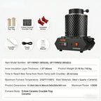 SIHAO 1350W Electric Melting Furnace Portable Metal Melting Furnace Gold Silver and Aluminium Quartz Crucible Equipment Melting