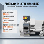 SIHAO 1500W Mini Metal Lathe 220x500mm, 9x20" Bench Table Top Lathe, 3-Jaw Chuck 100mm, MT5 MT2, 0-2500RPM Stepless Speed, Digital Display, Imperial Metric Thread 12-52TPI 0.5-2.5mm, Spindle Accuracy 0.01-0.02mm, for Precision Metal Turning Processing