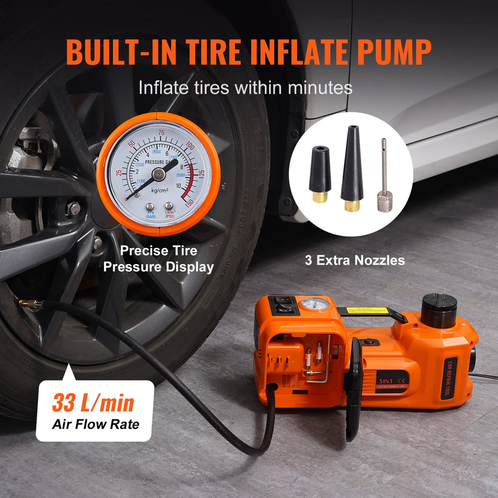 SIHAO 5T Electric Car Jack Kit – Built-in Impact Wrench, Air Pump & LED, for Cars & Trucks