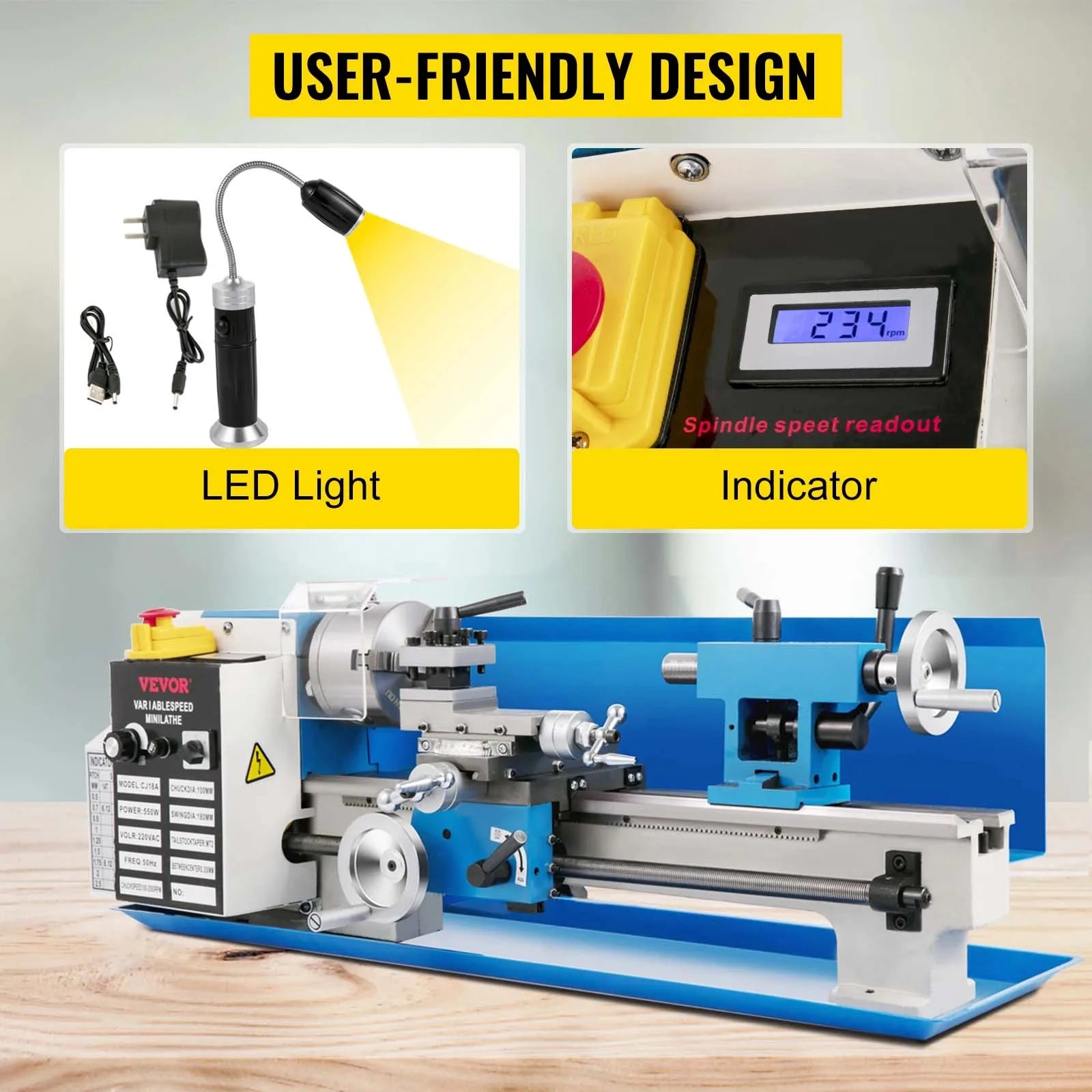SIHAO 7" X 14" Mini Metal Lathe 550W – Variable Speed Up To 2250RPM, Precision Benchtop Lathe for DIY Model Making & Hobbyists