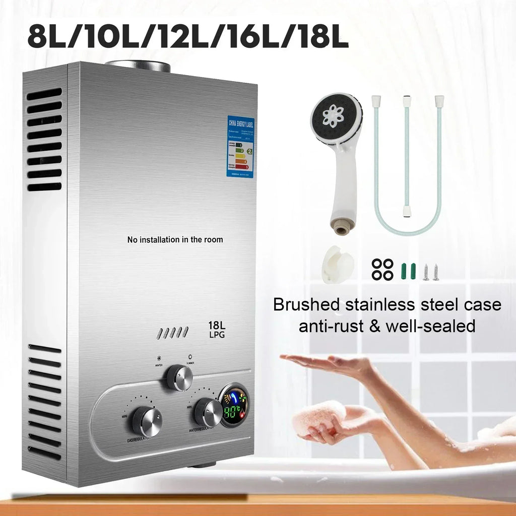 SIHAO LPG Gas Water Heater – 6L To 18L Propane/Butane Instant Hot Water Heater, Stainless Steel Wall-Mounted Boiler for Shower, Kitchen & RV (Multiple Sizes Available)