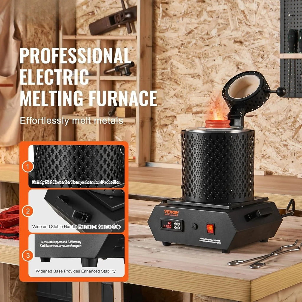 SIHAO 1350W Electric Melting Furnace Portable Metal Melting Furnace Gold Silver and Aluminium Quartz Crucible Equipment Melting