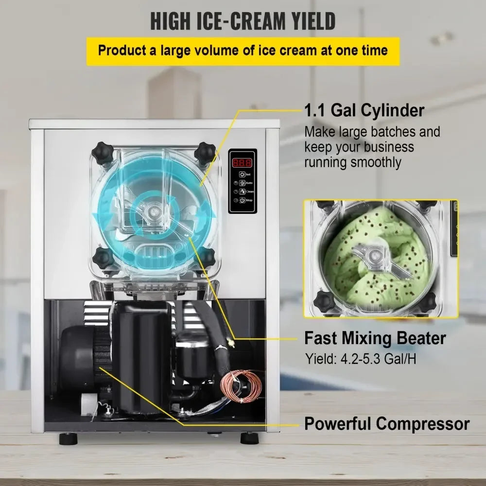 SIHAO Commercial Ice Cream Machine 1400W Hard Ice Cream Maker 16-20L/H Stainless Steel Frozen Dessert Equipment