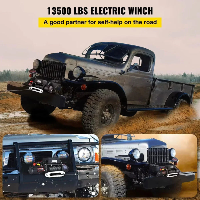 SIHAO 12V Electric Winch 13500LBS, Truck/ATV Winch with Synthetic Rope & Wireless Remote, for 4X4 Off-Road Trailer Jeep Recovery