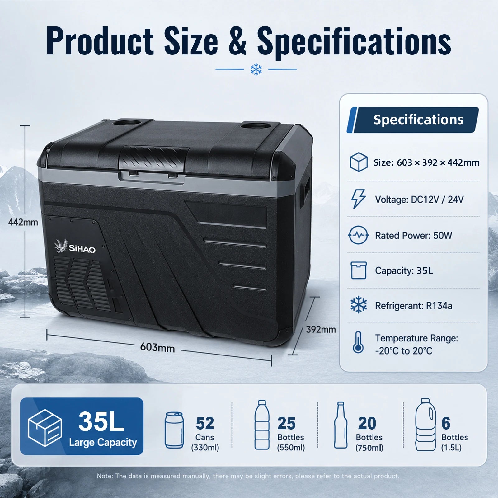 SIHAO 30L 35L 45L 12V 24V Car Fridge Freezer Portable Single Zone Compressor Refrigerator for Camping Truck RV Outdoor