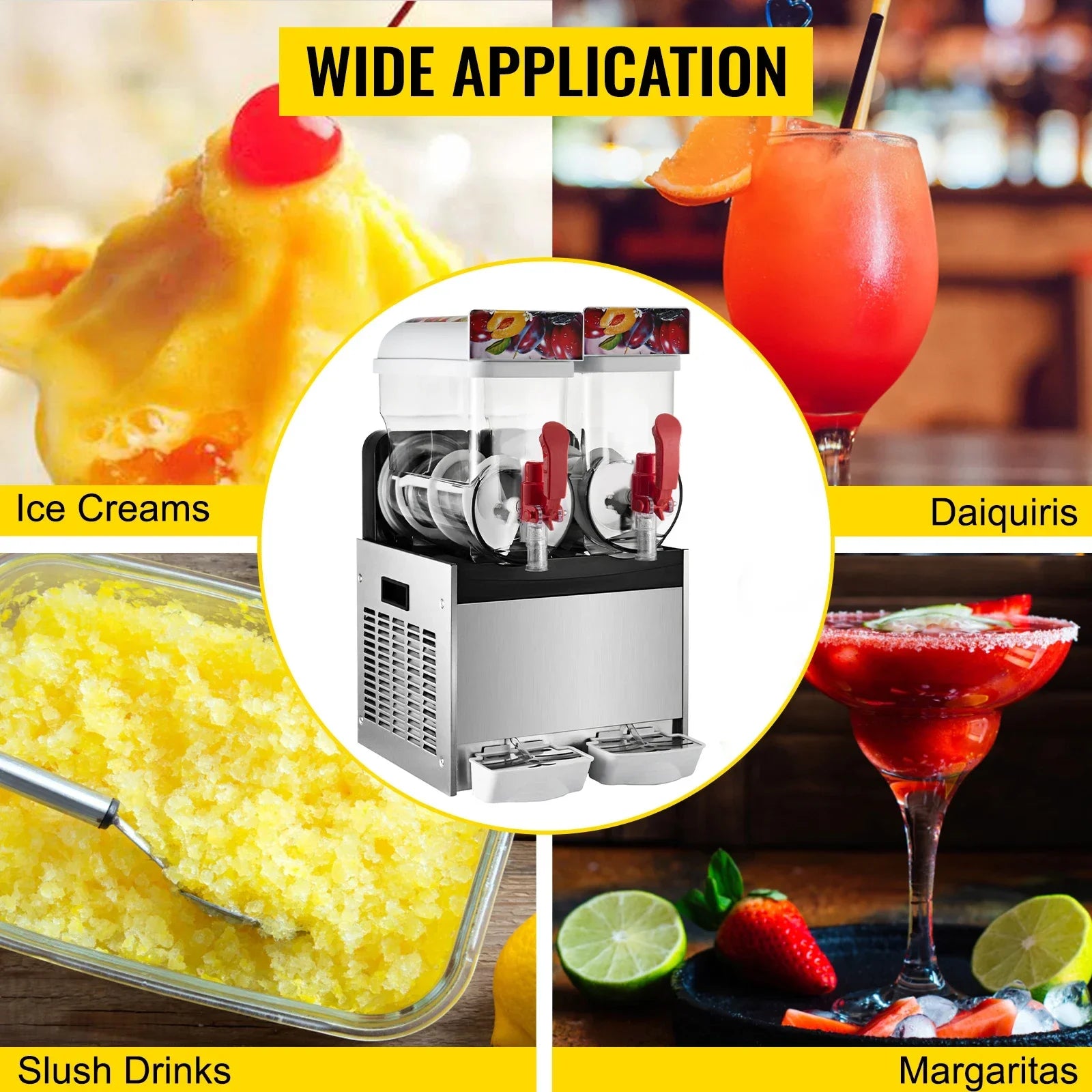 SIHAO 500W Commercial Slush Machine – Dual 15L Tanks (30L Total), Digital Temp Control for Bars, Cafés & Smoothie Shops