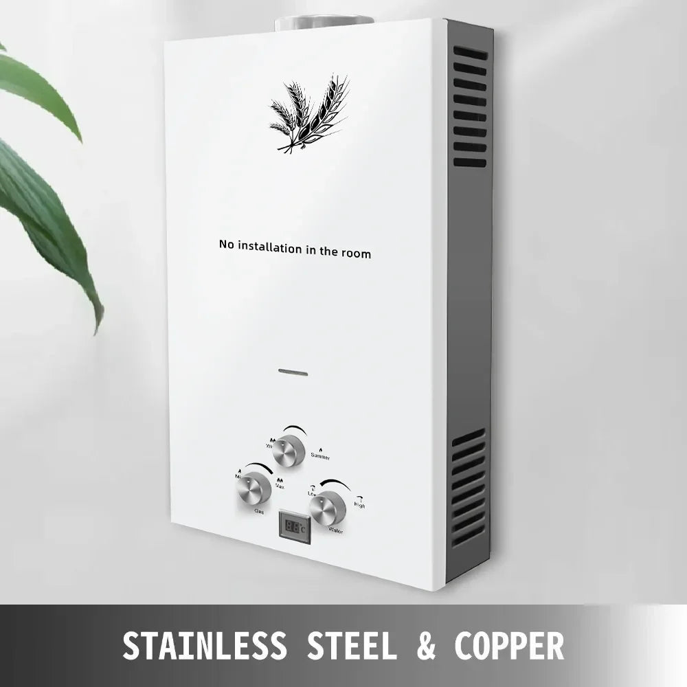 SIHAO 6–18L LPG Instant Tankless Water Heater – Energy-Efficient Stainless Steel, LED Display, Smart Temp Control, Overheat & Dry-Burn Protection, Compact Indoor/Outdoor Unit for Home, RV, and Cabin