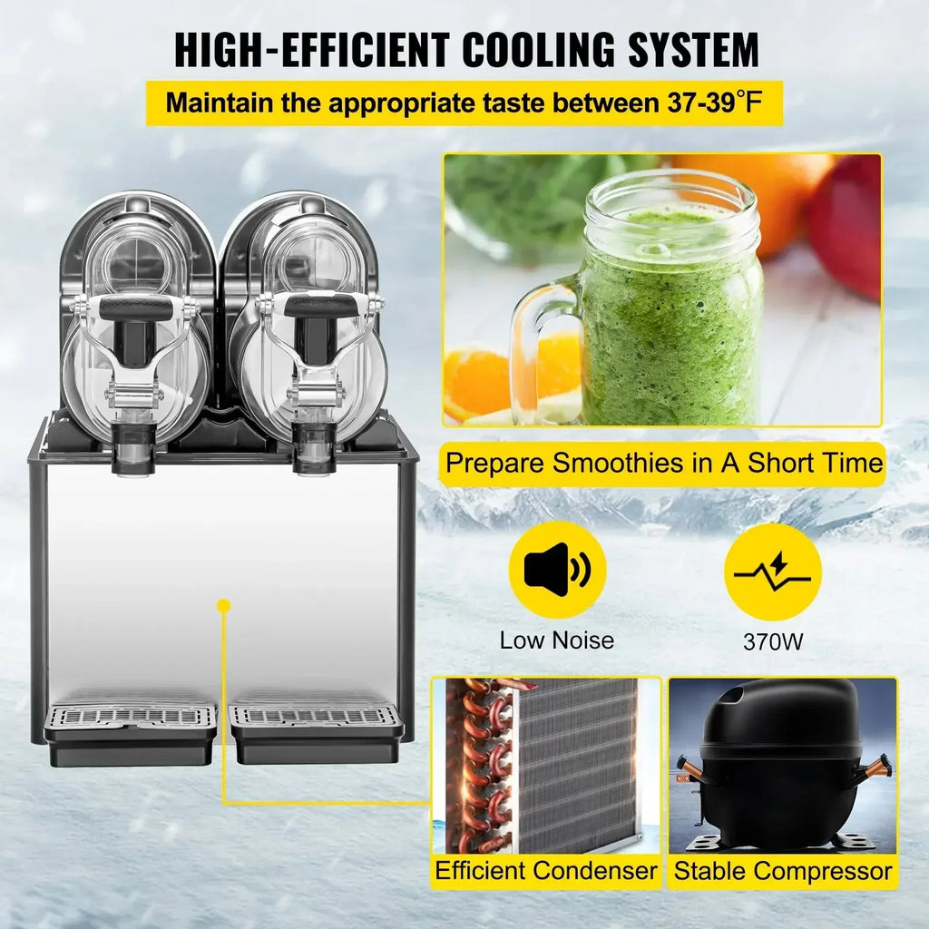 SIHAO Dual-Tank Slushie Maker 340W – 3L+3L Capacity with Precision Temp Control, Perfect for Busy Cafés & Fast-Food Outlets