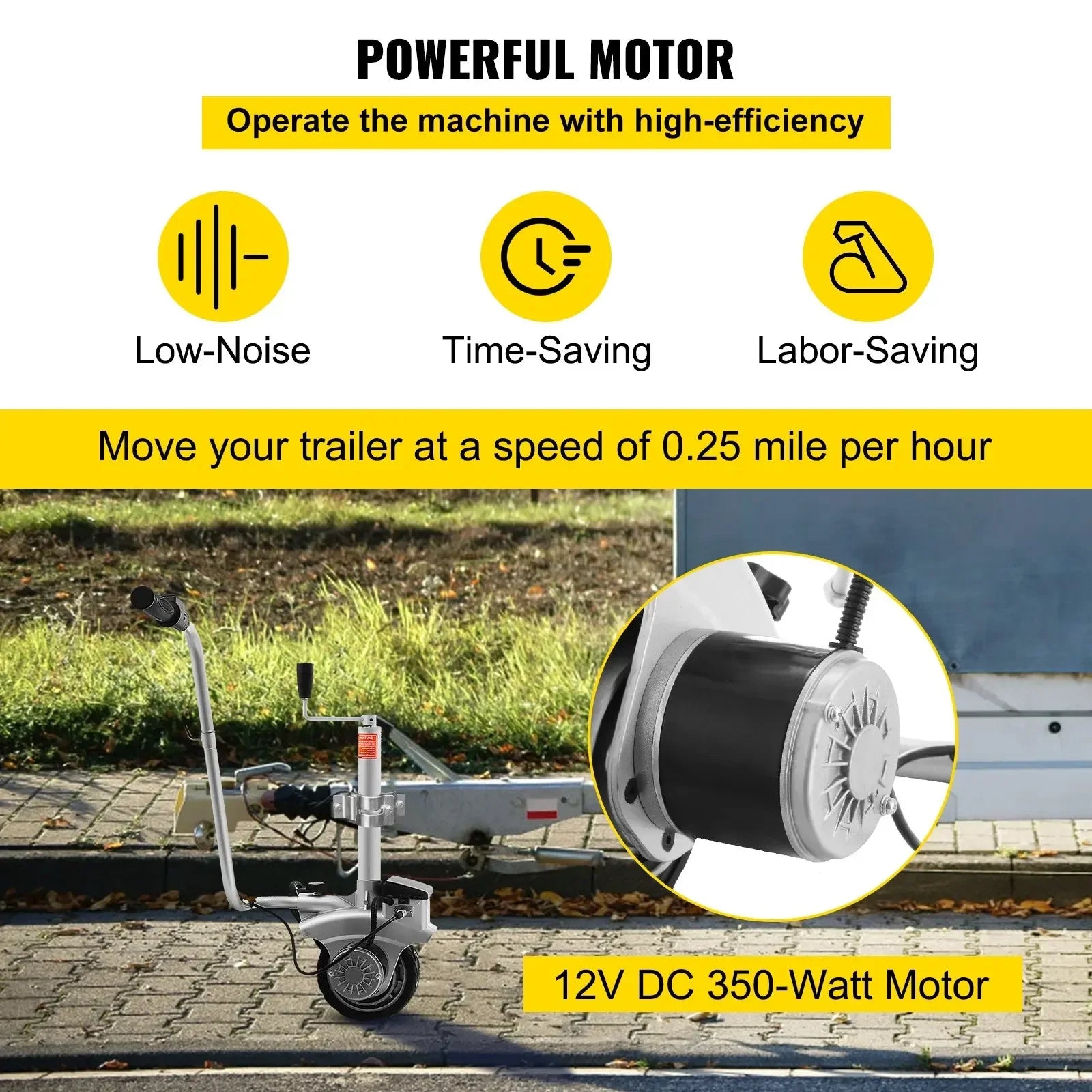 SIHAO 12V 350W Electric Trailer Dolly Motorized Jockey Wheel 2270kg Max Load Caravan Mover Boat RV Trailer Moving Tool