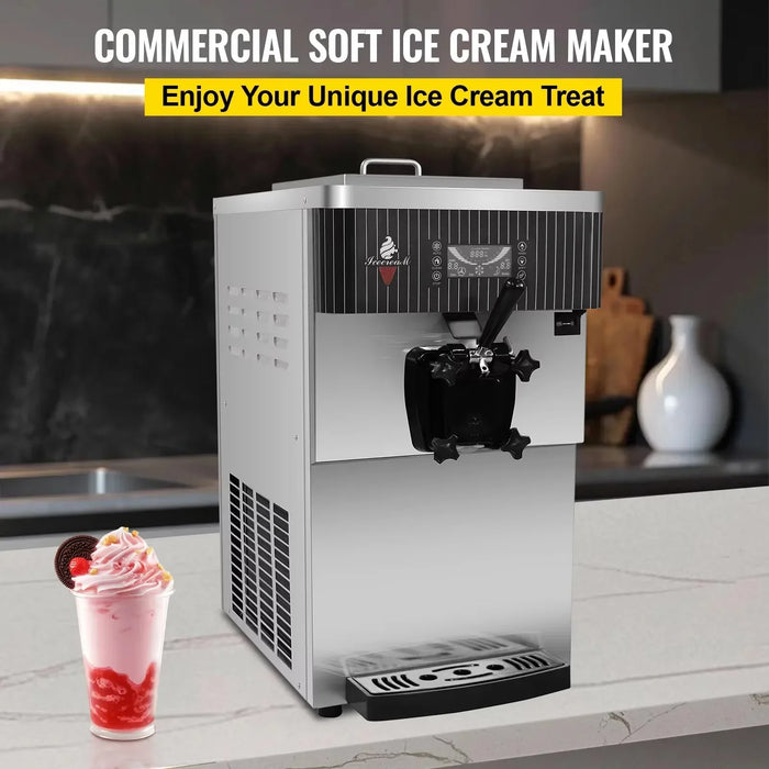 SIHAO Commercial 220V Desktop Ice Cream Machine 5.5L Single Hopper - Frozen Yogurt & Soft Serve Maker with Cold Storage Tray