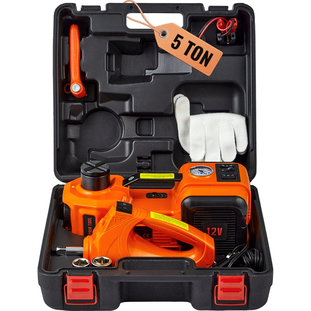 SIHAO 5T Electric Car Jack Kit – Built-in Impact Wrench, Air Pump & LED, for Cars & Trucks