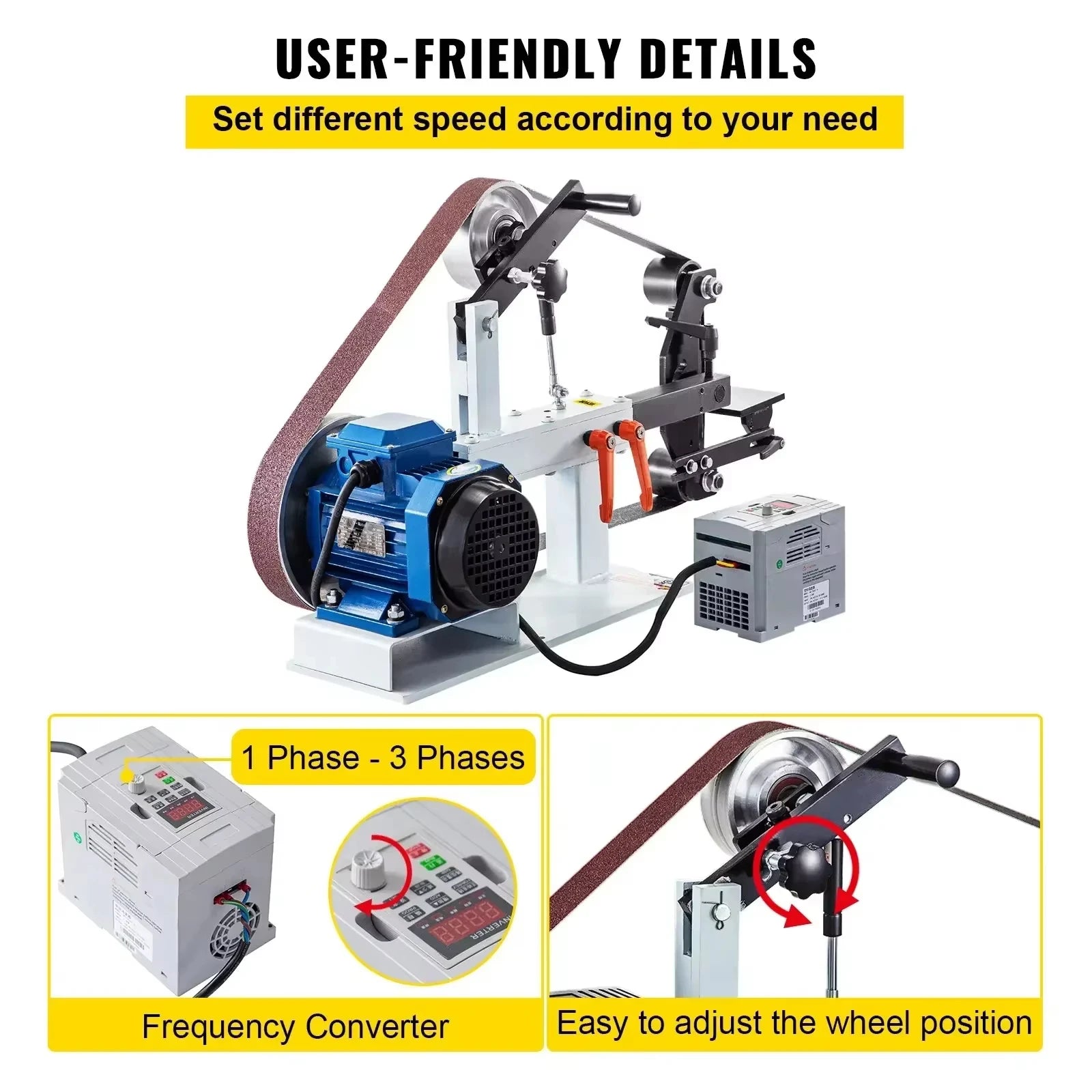SIHAO 1.5KW Electric Belt Sander 2x82in Variable Speed Grinder Machine 3 Speed Bench Polishing Tool for Knife Making Sharpening Metalwork