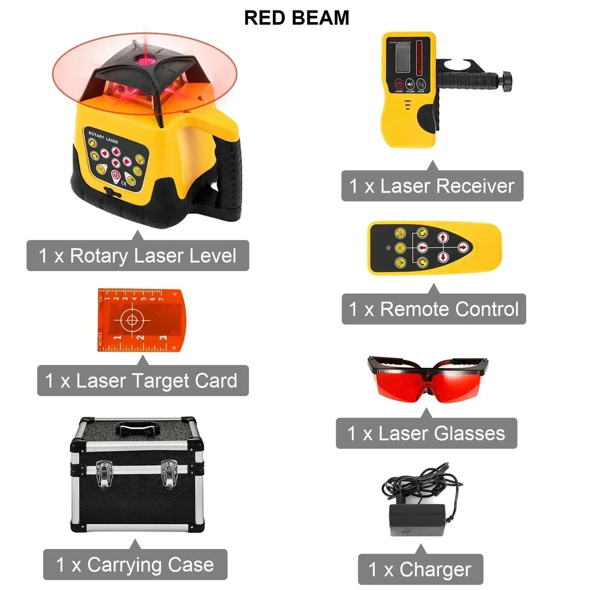 SIHAO 360 Rotary Laser Level Self Leveling Vertical Horizontal Line Tool with Receiver Outdoor Indoor Construction Measuring Instrument