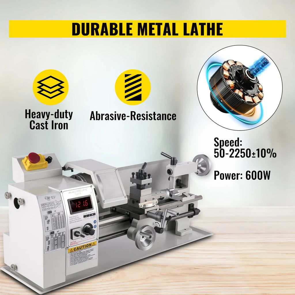 SIHAO Compact Benchtop Metal Lathe 8×14 Inch, Variable‑Speed Hobby Turning Machine, All‑in‑One Metalworking Tool for Turning, Drilling, Threading, Milling DIY Craft Projects