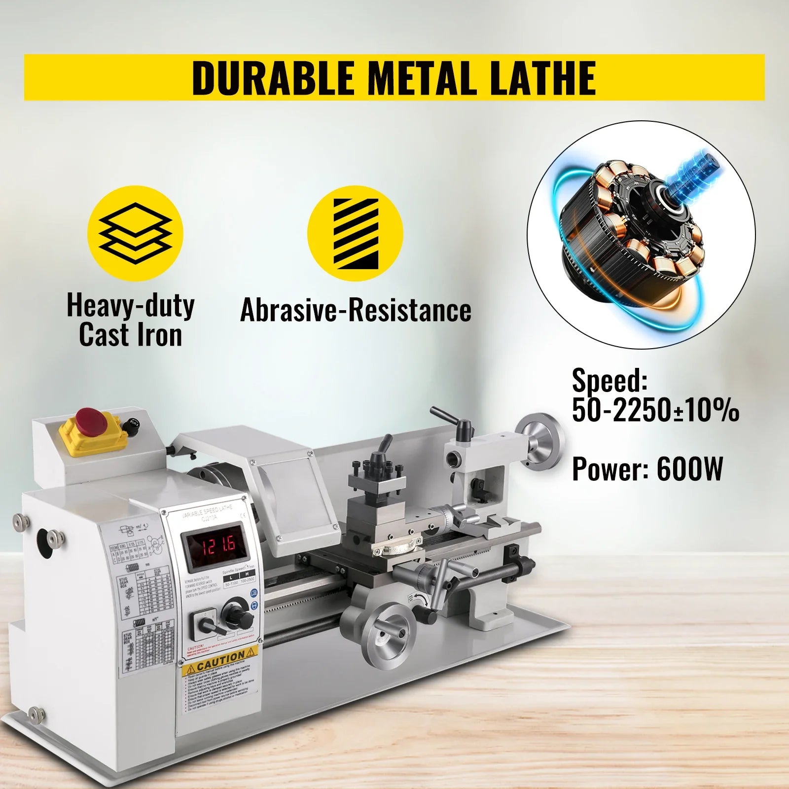 SIHAO Compact Benchtop Metal Lathe 8×14 Inch, Variable‑Speed Hobby Turning Machine, All‑in‑One Metalworking Tool for Turning, Drilling, Threading, Milling DIY Craft Projects