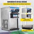 SIHAO Commercial Soft Serve Ice Cream Machine - Tri-Flavor 18L/H with LCD Display & One-Touch Cleaning for Dessert Shops, Cafes