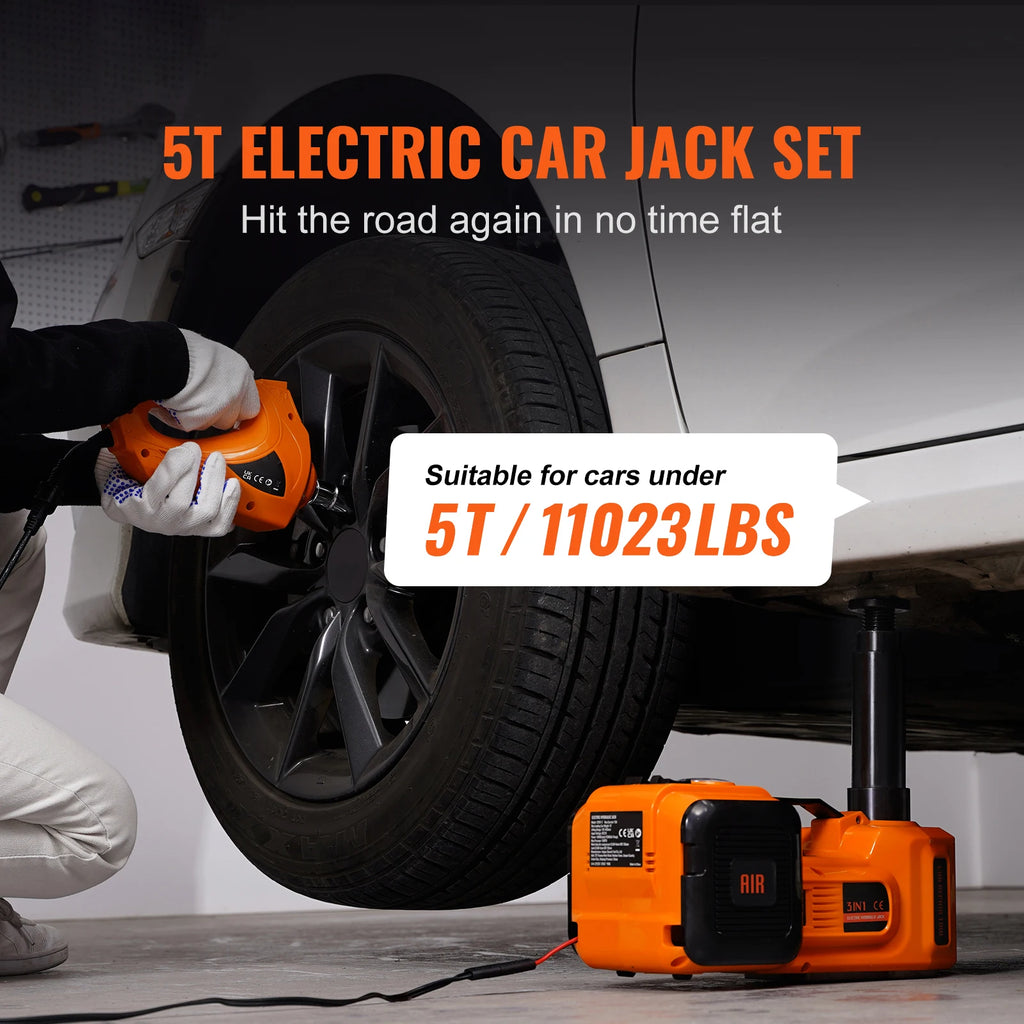 SIHAO 5T Electric Car Jack Kit – Built-in Impact Wrench, Air Pump & LED, for Cars & Trucks