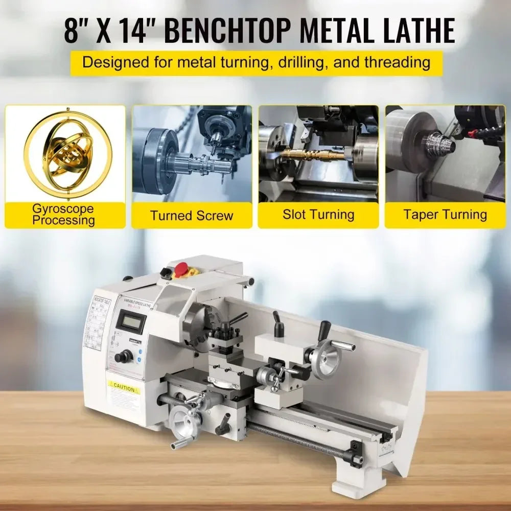SIHAO Compact Benchtop Metal Lathe 8×14 Inch, Variable‑Speed Hobby Turning Machine, All‑in‑One Metalworking Tool for Turning, Drilling, Threading, Milling DIY Craft Projects