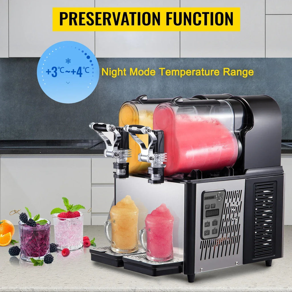 SIHAO Dual-Tank Slushie Maker 340W – 3L+3L Capacity with Precision Temp Control, Perfect for Busy Cafés & Fast-Food Outlets