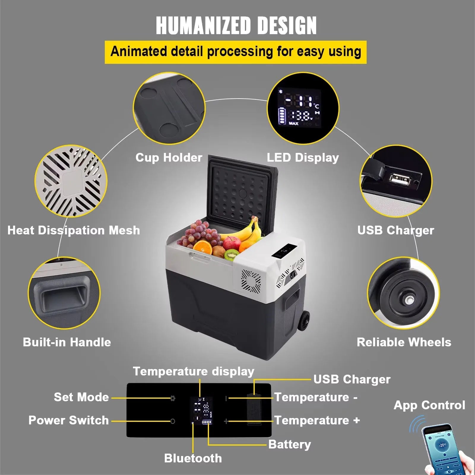 SIHAO 30/40/50L Portable Car Fridge - 12/24V Dual Zone Compressor Cooler for Truck/RV/Boat Outdoor Camping & Home, DC/AC Freezer