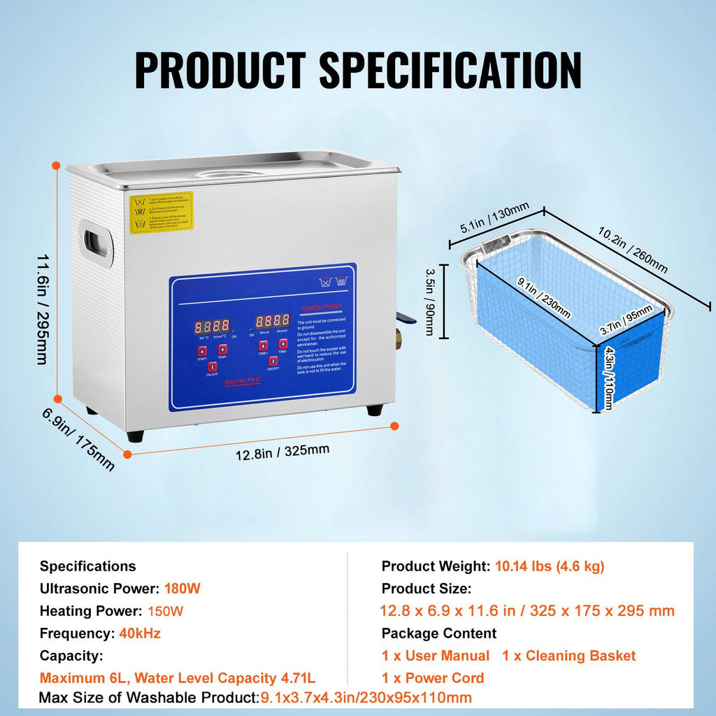 SIHAO Ultrasonic Cleaning Machine Digital Heated Cleaner for Jewelry, Glasses & Small Parts—Versatile Cleaning for Home & Commercial Use