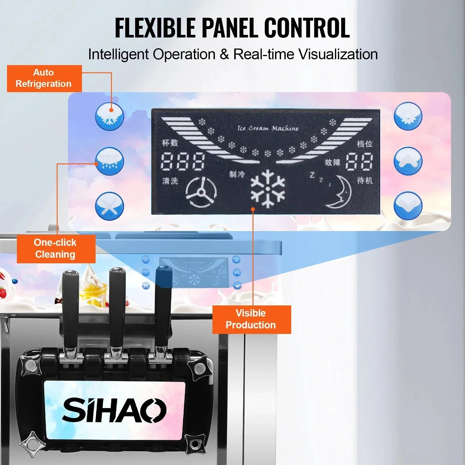 SIHAO Soft Serve Ice Cream Machine Ice Cream Machine 20-28 L/h Ice Cream Machine Ice Cream 3 Flavor
