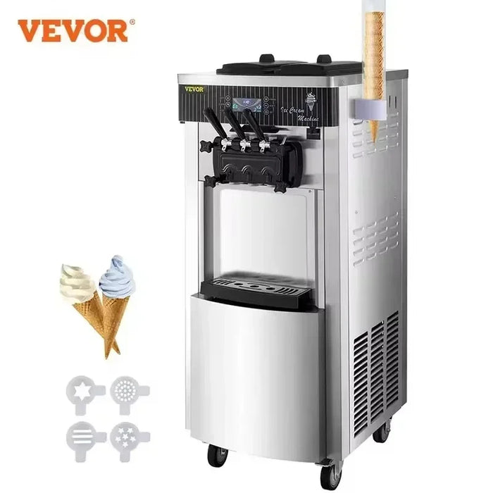 VEVOR Commercial Soft Serve Ice Cream Machine 2200W 20-28L/H - Dual 6L Hoppers for 2 Flavors, Dessert Shops & Bubble Tea Stores
