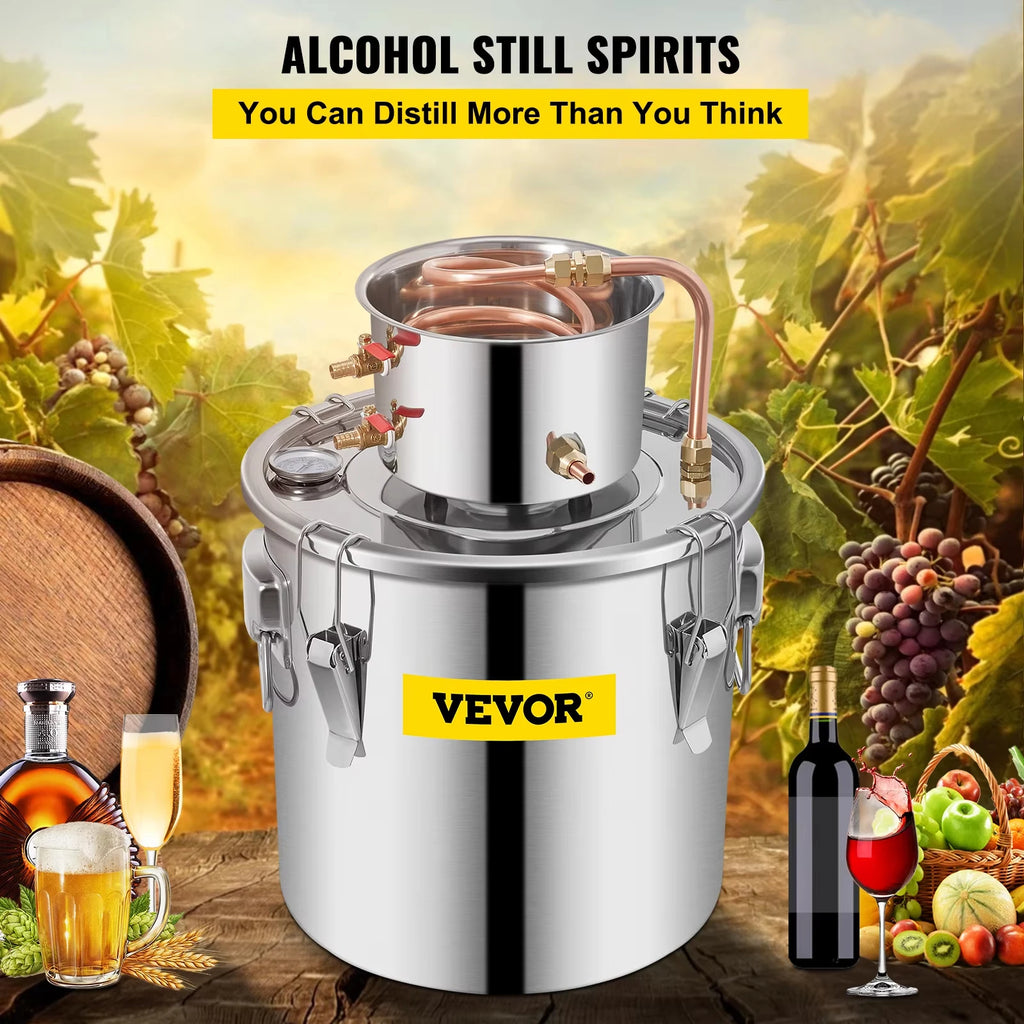 SIHAO 5 Gallon Distiller Kit – Stainless Steel & Copper Moonshine Alcohol Still, Water/Wine/Essential Oil Brewer with Pump, for Home DIY