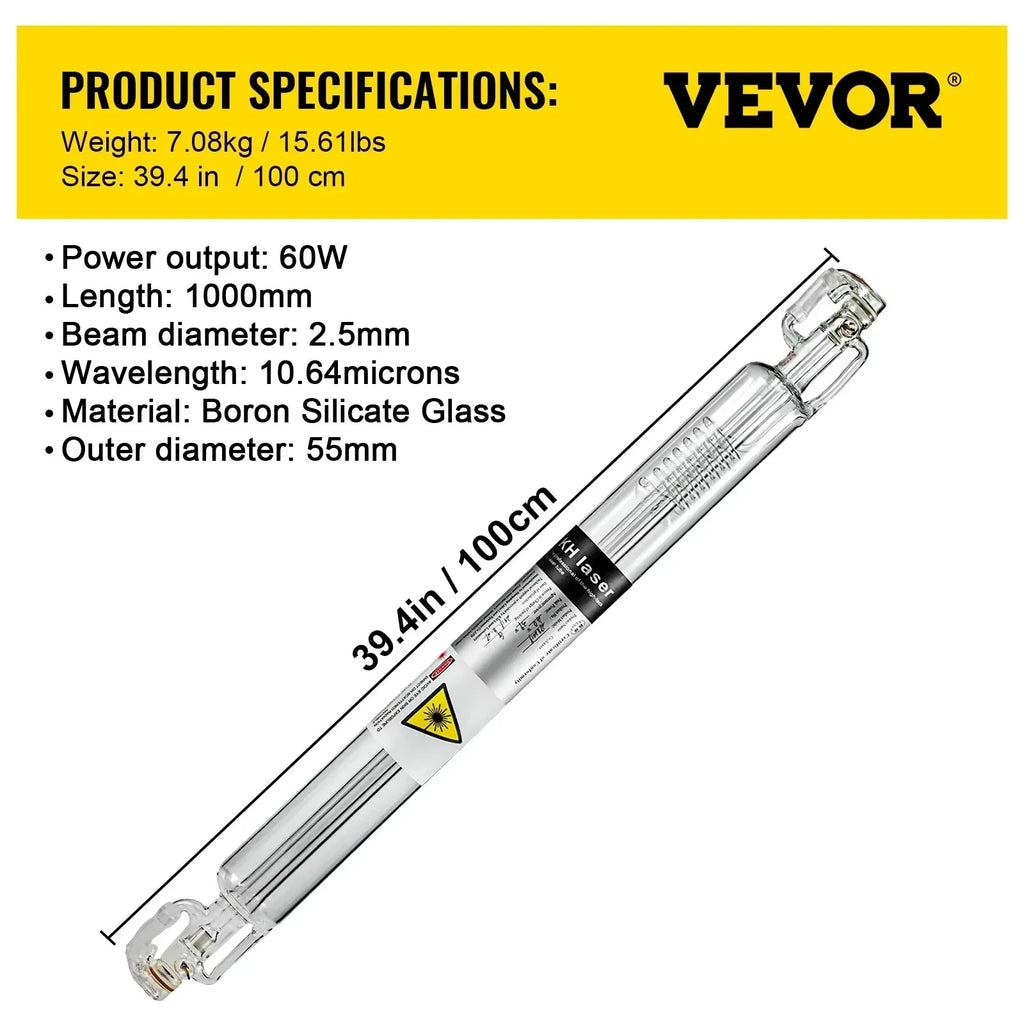 SIHAO CO2 Laser Tube 40W 50W 60W 80W 100W 130W 150W Powerful 700mm-1830mm Length Glass 80mm for Laser Engraver Cutting Machine