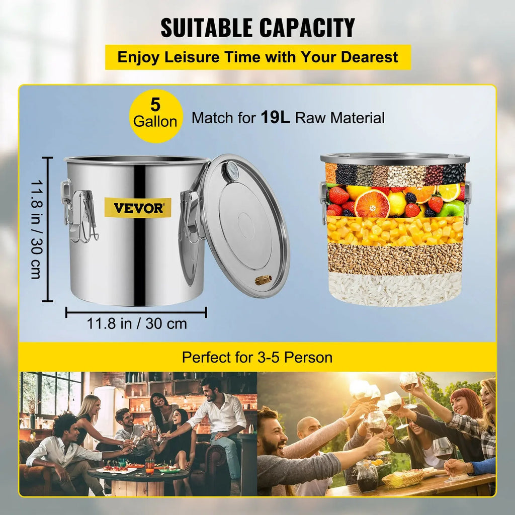 SIHAO 5 Gallon Distiller Kit – Stainless Steel & Copper Moonshine Alcohol Still, Water/Wine/Essential Oil Brewer with Pump, for Home DIY
