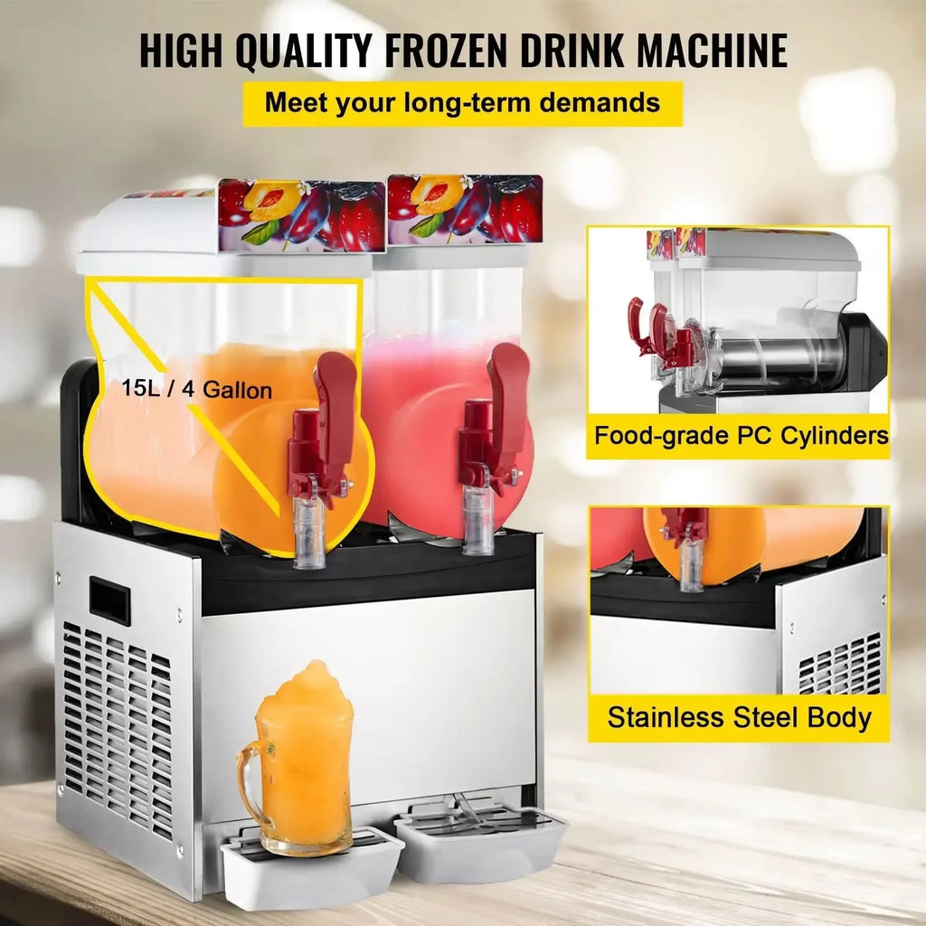 SIHAO 500W Commercial Slush Machine – Dual 15L Tanks (30L Total), Digital Temp Control for Bars, Cafés & Smoothie Shops
