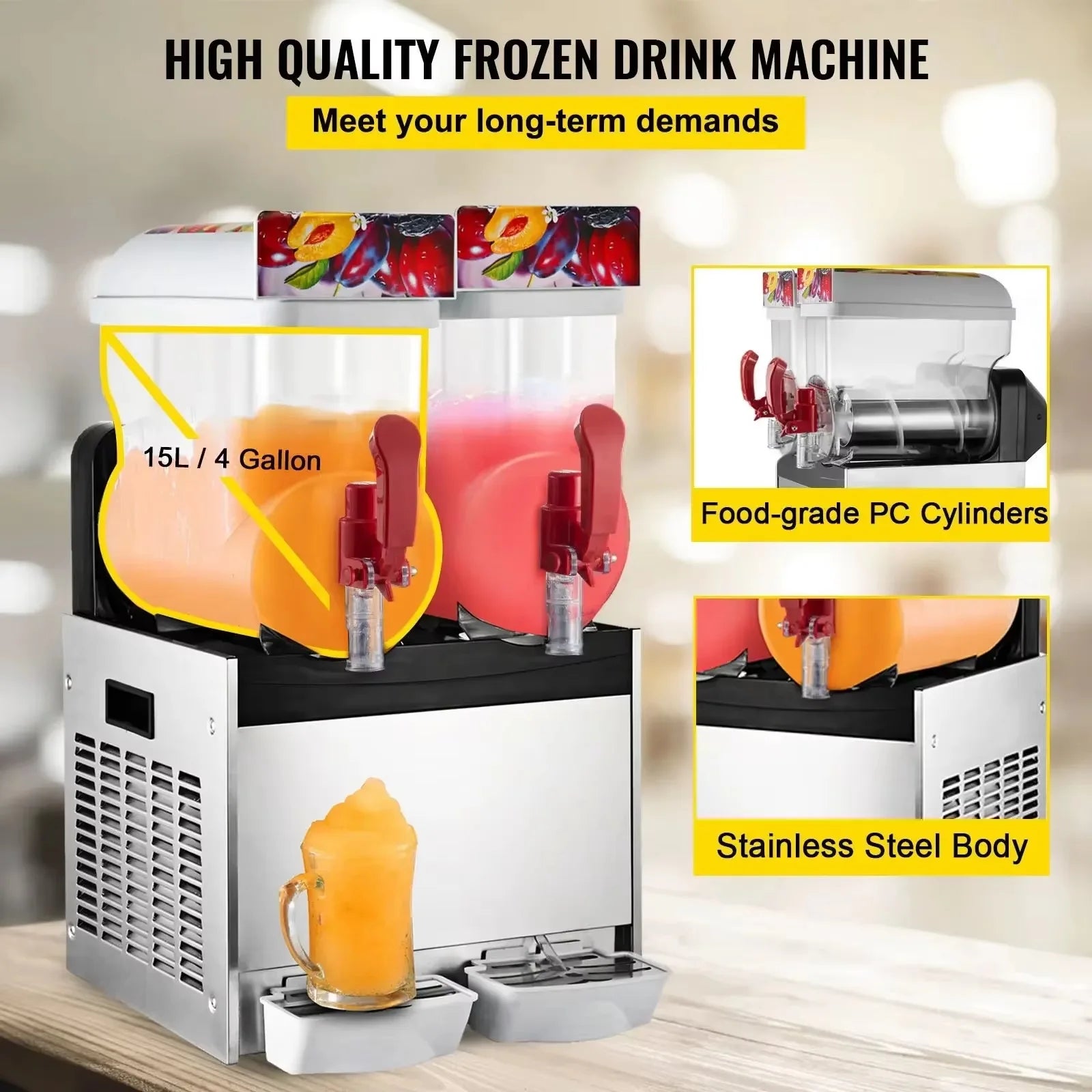 SIHAO 500W Commercial Slush Machine – Dual 15L Tanks (30L Total), Digital Temp Control for Bars, Cafés & Smoothie Shops