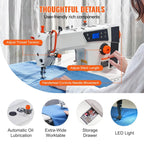 SIHAO 550W Industrial Sewing Machine – Digital Servo Lockstitch, 5000SPM, for Leather & Canvas, with Worktable & Control Panel