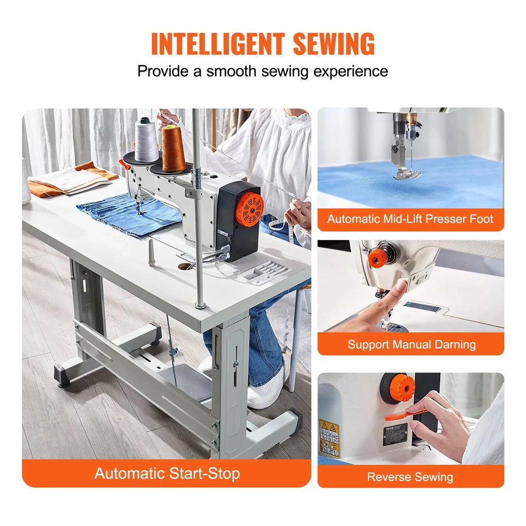 SIHAO 550W Industrial Sewing Machine – Digital Servo Lockstitch, 5000SPM, for Leather & Canvas, with Worktable & Control Panel