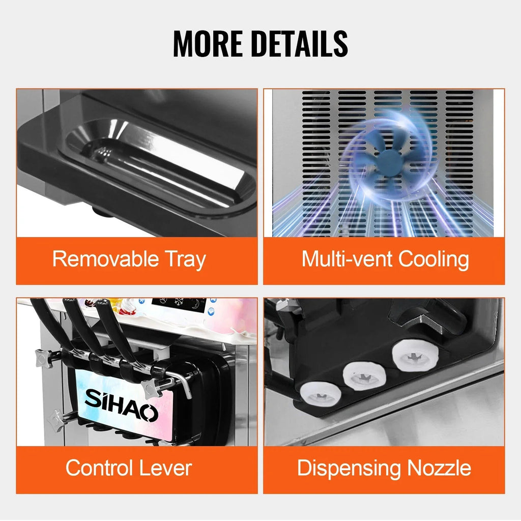 SIHAO Soft Serve Ice Cream Machine Ice Cream Machine 20-28 L/h Ice Cream Machine Ice Cream 3 Flavor